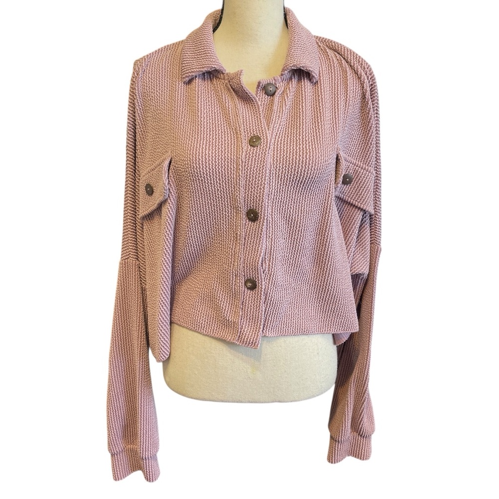 Altar'd State Dusty Pink Textured Cropped Oversized Jacket‎ Top Women's Large